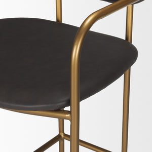 Mercana Parker Modern Faux Leather Open-Back Stool with Gold Satin Frame for Chic Kitchen or Bar Decor Brown Faux Leather | Gold Metal | Bar 69363