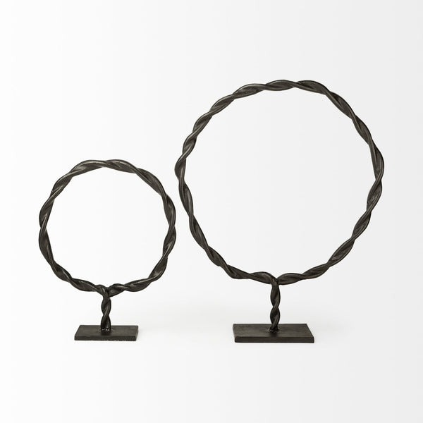 Mercana Rizwan Sculptural Wreath - Matte Black Aluminum Braided Decor for Modern Minimalist Interiors Black Aluminum | 3H 69079
