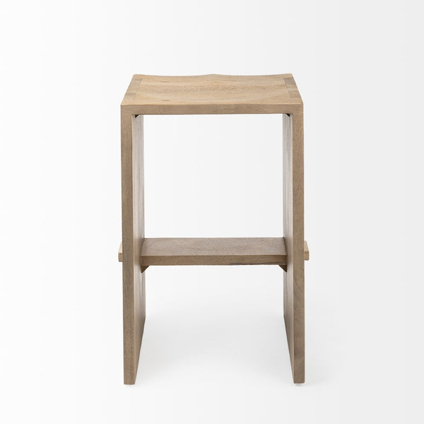 Mercana Aida Modern Solid Mango Wood Stool with Comfortable Design for Stylish Kitchen & Dining Spaces Light Brown | Counter 69193