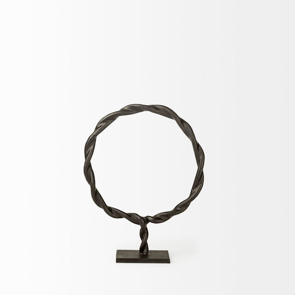 Mercana Rizwan Sculptural Wreath - Matte Black Aluminum Braided Decor for Modern Minimalist Interiors Black Aluminum | 3H 69079