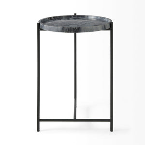 Mercana Stella Round Accent Table with Sculptural Elegance and Durable Design for Modern Living Spaces Gray Marble | Black Metal 68959