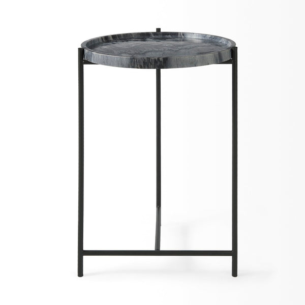 Mercana Stella Round Accent Table with Sculptural Elegance and Durable Design for Modern Living Spaces Gray Marble | Black Metal 68959