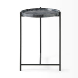 Mercana Stella 17L x 17W Gray Round Marble Top W/Black Base Accent Table 68959