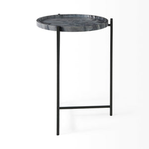 Mercana Stella Round Accent Table with Sculptural Elegance and Durable Design for Modern Living Spaces Gray Marble | Black Metal 68959
