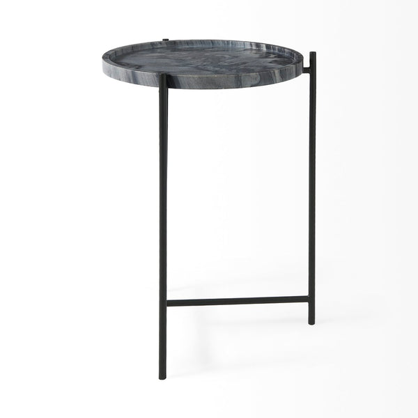 Mercana Stella Round Accent Table with Sculptural Elegance and Durable Design for Modern Living Spaces Gray Marble | Black Metal 68959
