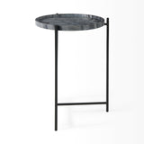 Mercana Stella 17L x 17W Gray Round Marble Top W/Black Base Accent Table 68959