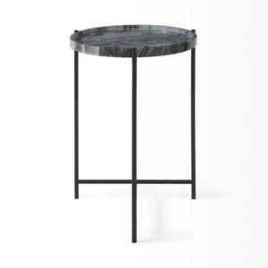 Mercana Stella Round Accent Table with Sculptural Elegance and Durable Design for Modern Living Spaces Gray Marble | Black Metal 68959