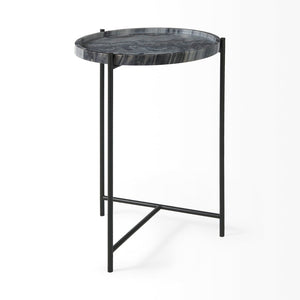 Mercana Stella Round Accent Table with Sculptural Elegance and Durable Design for Modern Living Spaces Gray Marble | Black Metal 68959