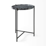 Mercana Stella 17L x 17W Gray Round Marble Top W/Black Base Accent Table 68959