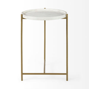 Mercana Stella Round Accent Table with Sculptural Elegance and Durable Design for Modern Living Spaces White Marble | Gold Metal 68960