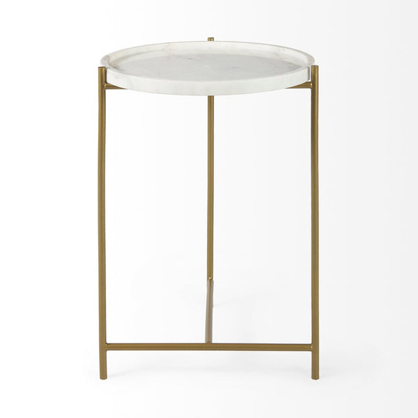 Mercana Stella Round Accent Table with Sculptural Elegance and Durable Design for Modern Living Spaces White Marble | Gold Metal 68960