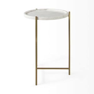 Mercana Stella Round Accent Table with Sculptural Elegance and Durable Design for Modern Living Spaces White Marble | Gold Metal 68960