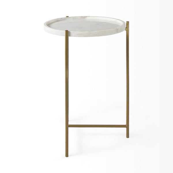 Mercana Stella Round Accent Table with Sculptural Elegance and Durable Design for Modern Living Spaces White Marble | Gold Metal 68960