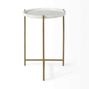 Mercana Stella Round Accent Table with Sculptural Elegance and Durable Design for Modern Living Spaces White Marble | Gold Metal 68960