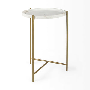 Mercana Stella Round Accent Table with Sculptural Elegance and Durable Design for Modern Living Spaces White Marble | Gold Metal 68960