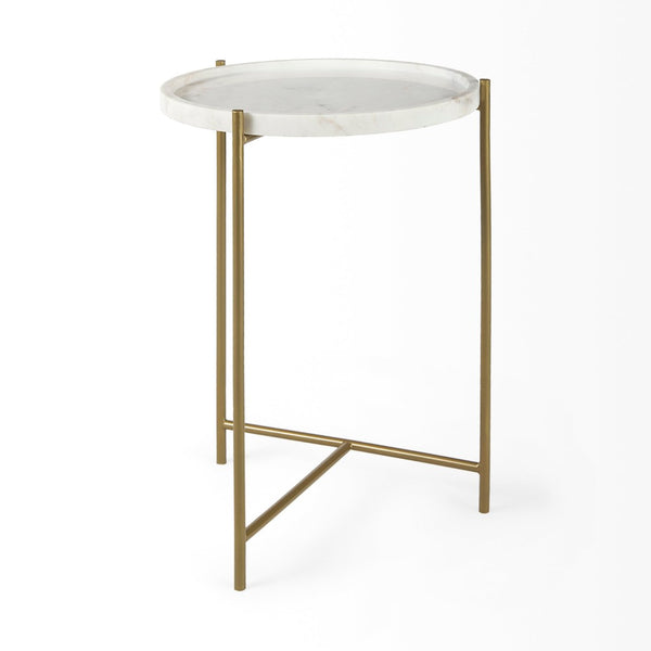 Mercana Stella Round Accent Table with Sculptural Elegance and Durable Design for Modern Living Spaces White Marble | Gold Metal 68960