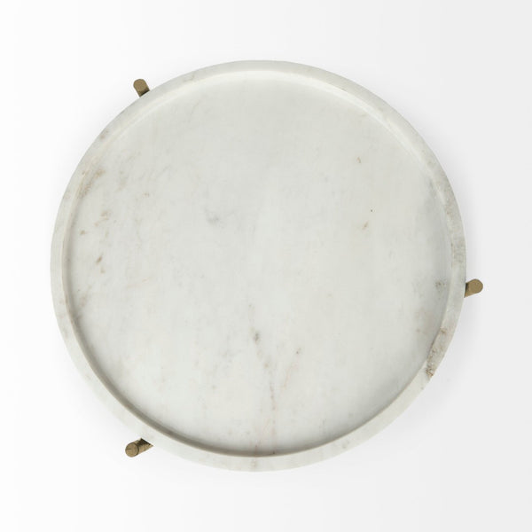 Mercana Stella Round Accent Table with Sculptural Elegance and Durable Design for Modern Living Spaces White Marble | Gold Metal 68960