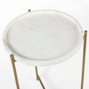 Mercana Stella Round Accent Table with Sculptural Elegance and Durable Design for Modern Living Spaces White Marble | Gold Metal 68960