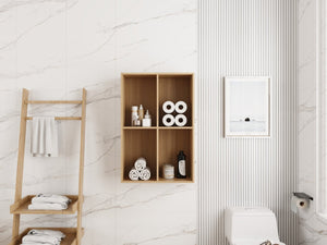 English Elm 24 Inch Wall Mounted Oak Shelving Unit Two Open Compartments for Bathroom or Study W1972P457946
