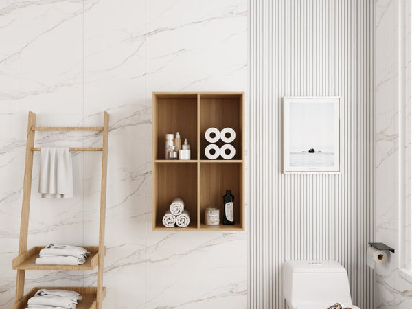 English Elm 24 Inch Wall Mounted Oak Shelving Unit Two Open Compartments for Bathroom or Study W1972P457946