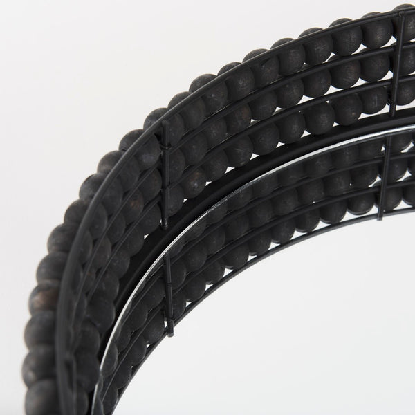 Mercana Decatur Elegant Round Tray with Mirrored Base & White Wooden Beads for Stunning Home Décor Display Black Wood | Mirror 68675