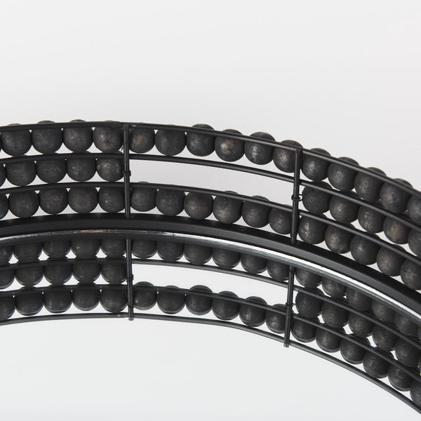 Mercana Decatur Elegant Round Tray with Mirrored Base & White Wooden Beads for Stunning Home Décor Display Black Wood | Mirror 68675