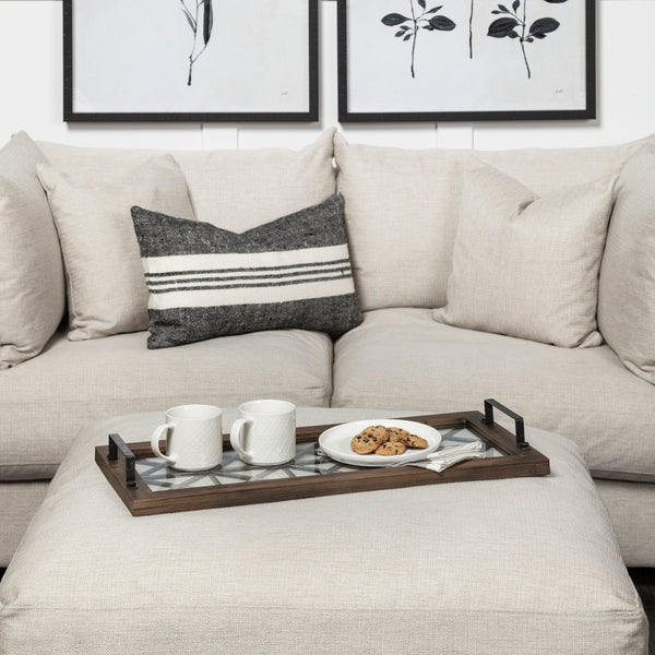 Mercana Ellingson Elegant Rectangular Metal Tray with Wood Base - Perfect for Modern and Rustic Decor 67236