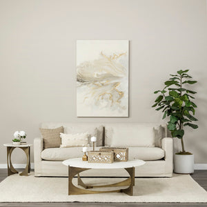 Mercana Reinhold 49" Elegant Marble Top Coffee Table with Sculptural Gold Base for Sophisticated Living Spaces 68232-AB