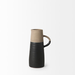 Mercana Garand Elegant Two-Toned Ceramic Jug - Modern Farmhouse Decor for Stylish Interiors and Vases Black/Natural Ceramic | 10H 31061