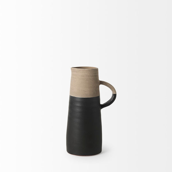Mercana Garand Elegant Two-Toned Ceramic Jug - Modern Farmhouse Decor for Stylish Interiors and Vases Black/Natural Ceramic | 10H 31061
