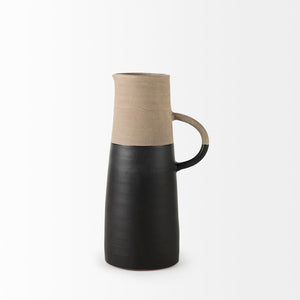 Mercana Garand Elegant Two-Toned Ceramic Jug - Modern Farmhouse Decor for Stylish Interiors and Vases Black/Natural Ceramic | 14H 31062