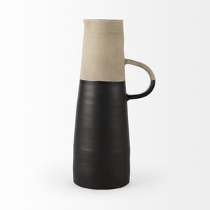 Mercana Garand Elegant Two-Toned Ceramic Jug - Modern Farmhouse Decor for Stylish Interiors and Vases Black/Natural Ceramic | 16H 31063