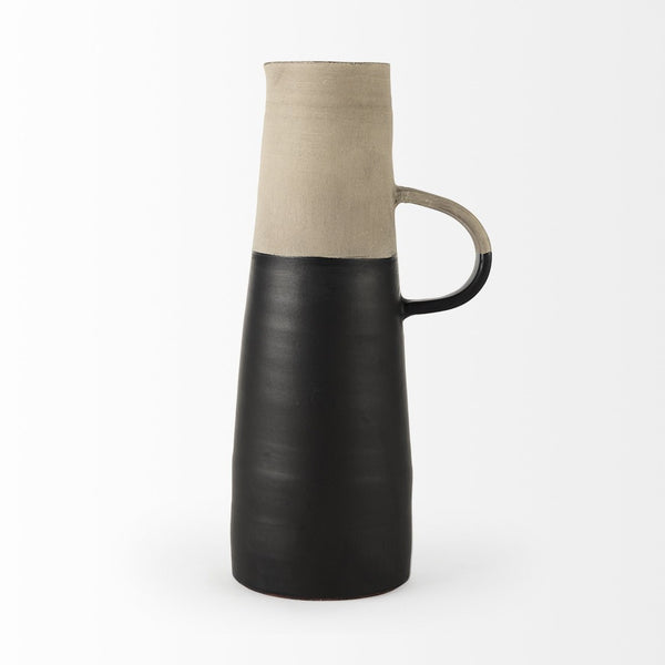Mercana Garand Elegant Two-Toned Ceramic Jug - Modern Farmhouse Decor for Stylish Interiors and Vases Black/Natural Ceramic | 16H 31063