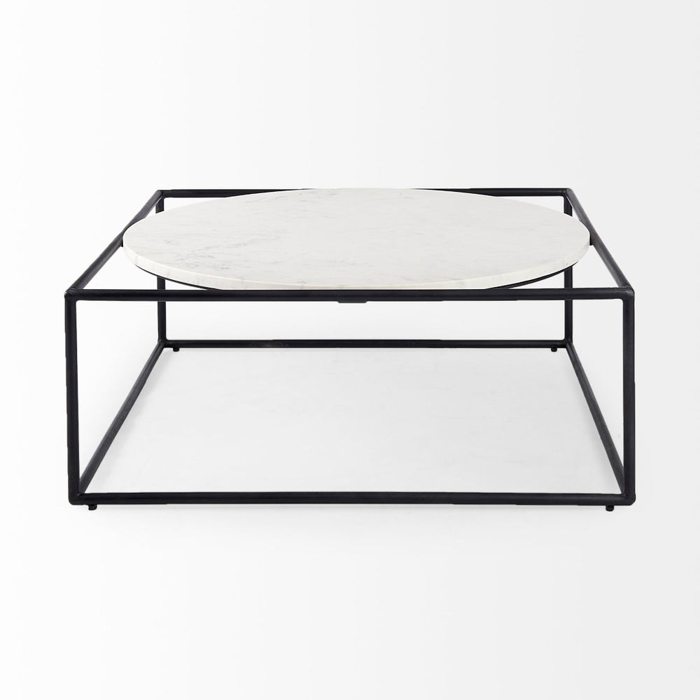 Mercana Austen Modern Round Coffee Table with Luxe Marble Top and Bold Geometric Iron Frame for Living Spaces 69213