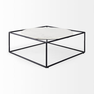 Mercana Austen Modern Round Coffee Table with Luxe Marble Top and Bold Geometric Iron Frame for Living Spaces 69213