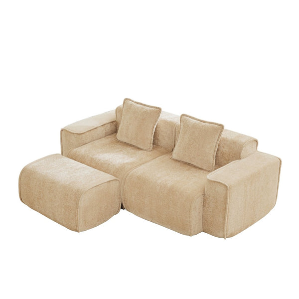 English Elm Streamlined Velvet Modular L-shape Sectional Sofa with Cloud Foam and French Piping Light Camel W3041S00350