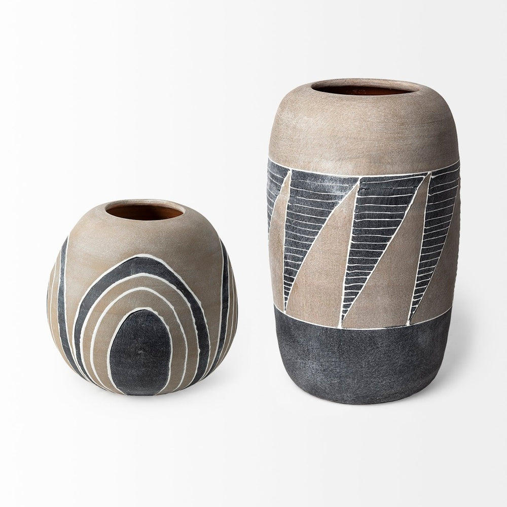 Mercana Cove Sculptural Ceramic Vase - Modern Rustic Design with Hand-Painted Stripes for Stylish Decor 68906