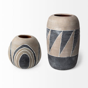 Mercana Cove Sculptural Ceramic Vase - Modern Rustic Design with Hand-Painted Stripes for Stylish Decor 68906