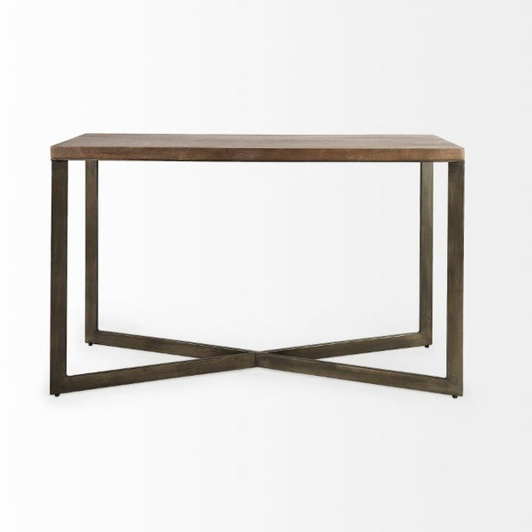 Mercana Faye Console Table: Elegant Slim Design for Entryways and Living Spaces with Durable Construction Medium Brown Wood | Nickel Metal 69183