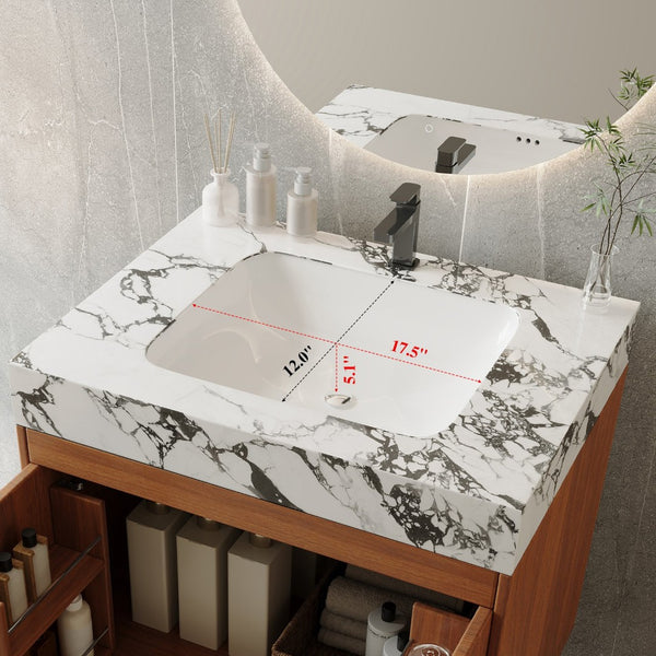 English Elm Mid-century Freestanding Bathroom Vanity Faux Marble Ceramic Sink Gold Legs Storage W3136S00067