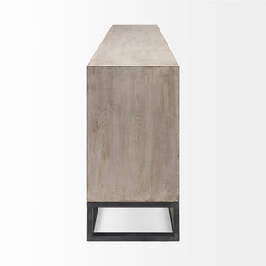 Mercana Genevieve Luxurious 9-Drawer Sideboard with Gold Frame, Gray Fir Veneer for Chic Home Storage Solutions Brown Wood | Black Metal 69376