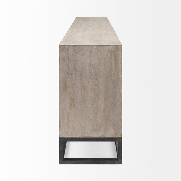 Mercana Genevieve Luxurious 9-Drawer Sideboard with Gold Frame, Gray Fir Veneer for Chic Home Storage Solutions Brown Wood | Black Metal 69376