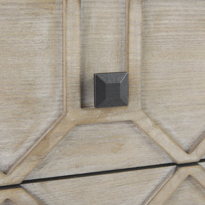 Mercana Genevieve Luxurious 9-Drawer Sideboard with Gold Frame, Gray Fir Veneer for Chic Home Storage Solutions Brown Wood | Black Metal 69376