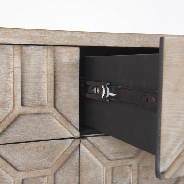 Mercana Genevieve Luxurious 9-Drawer Sideboard with Gold Frame, Gray Fir Veneer for Chic Home Storage Solutions Brown Wood | Black Metal 69376