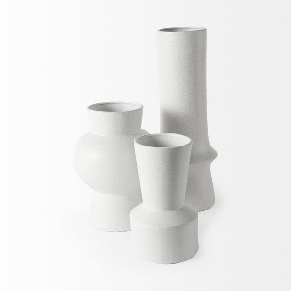 Mercana Laforge Small Ceramic Vase – Modern Minimalist Decor Piece for Elegant Home Styling and Floral Displays White Ceramic | 9H 69463