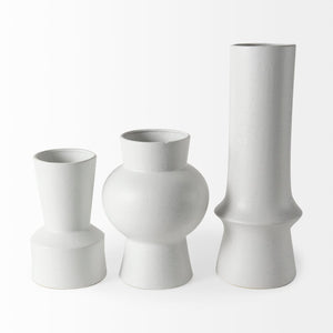 Mercana Laforge Small Ceramic Vase – Modern Minimalist Decor Piece for Elegant Home Styling and Floral Displays White Ceramic | 11H 69464
