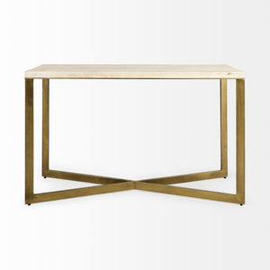 Mercana Faye Console Table: Elegant Slim Design for Entryways and Living Spaces with Durable Construction Beige Wood | Gold Metal 69182