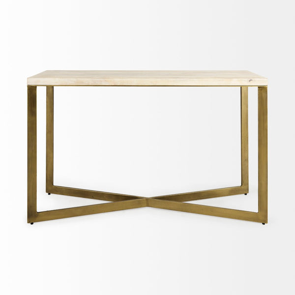 Mercana Faye Console Table: Elegant Slim Design for Entryways and Living Spaces with Durable Construction Beige Wood | Gold Metal 69182