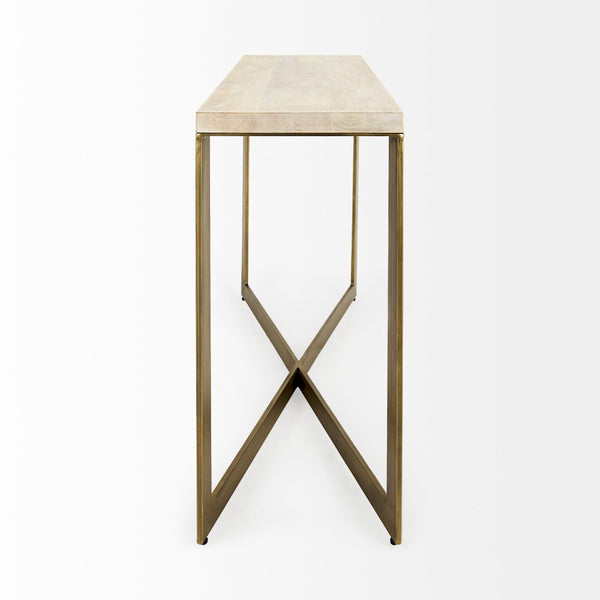 Mercana Faye Console Table: Elegant Slim Design for Entryways and Living Spaces with Durable Construction Beige Wood | Gold Metal 69182