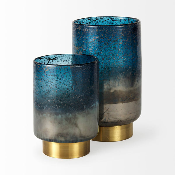 Mercana Caspian Elegant Glass Vase with Antiqued Brass Base for Sophisticated Home Décor Accent Display 67275